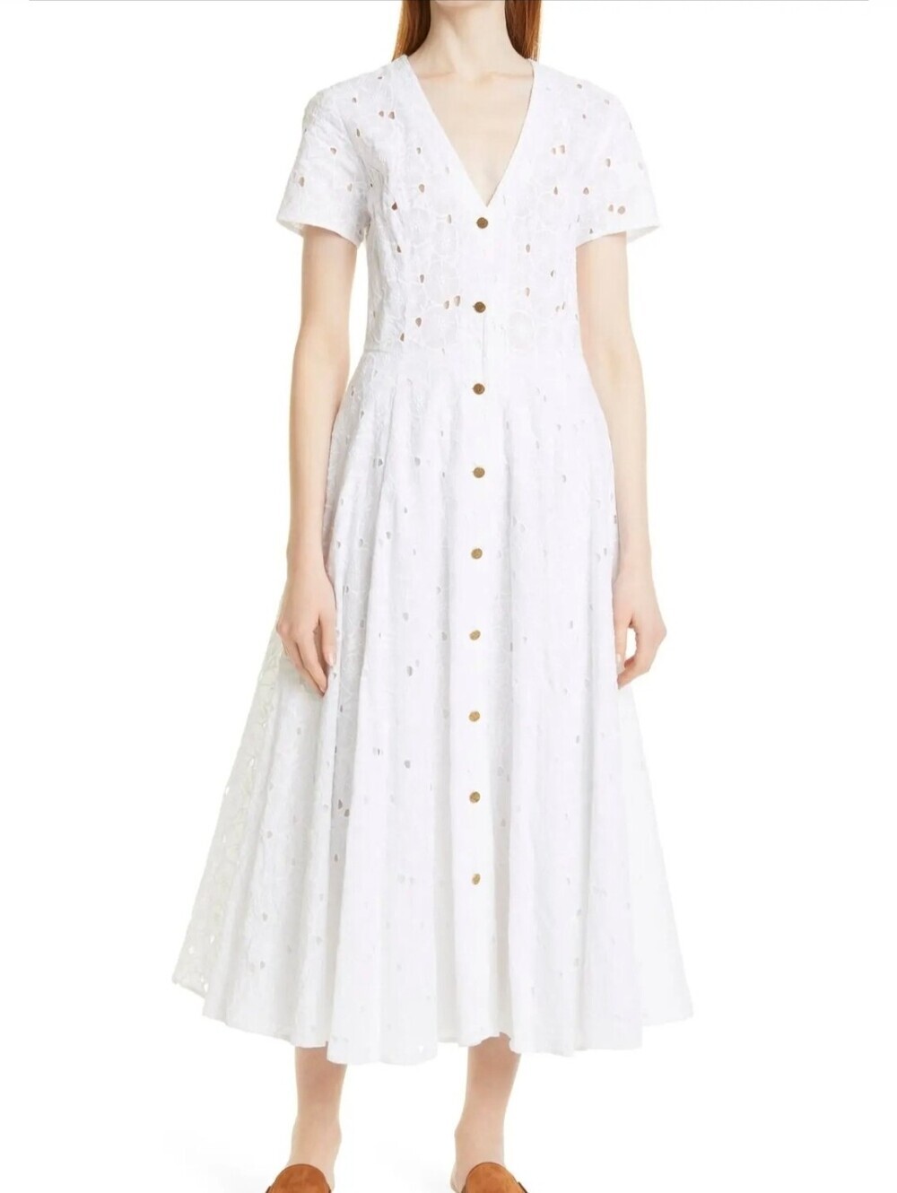 Nwt Dyvna Floral Cutwork White V-Neck  Embroidered Maxi Dress Size L